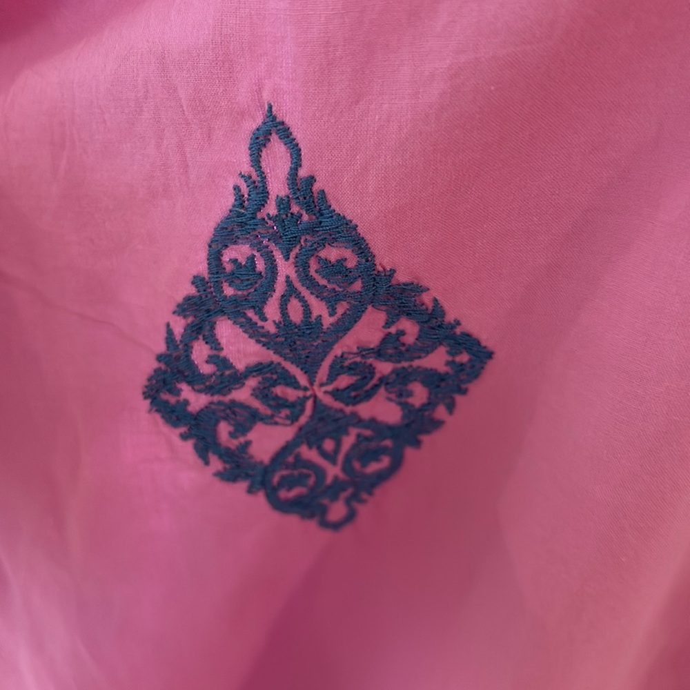 J. Jill Pink Cotton Button Down Tunic w/Embroidered Geometric Shapes. Size L. - Picture 5 of 11